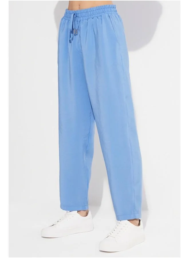 JUNE June Women Exclusive Elastic Waist Modal Blend Jogger Woven Trouser Blue