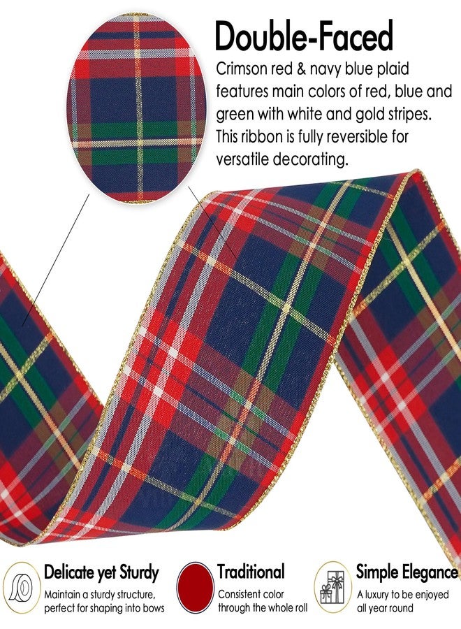 MEEDEE Tartan Plaid Wired Ribbon 2-1/2" Wide with 25 Yards Red Crimson & Navy Blue Scottish Plaid with Metallic Threads Ribbon for Christmas Tree, Wreaths, Bows, Gift Wrap, Weddings, Holiday Crafts - Image 3