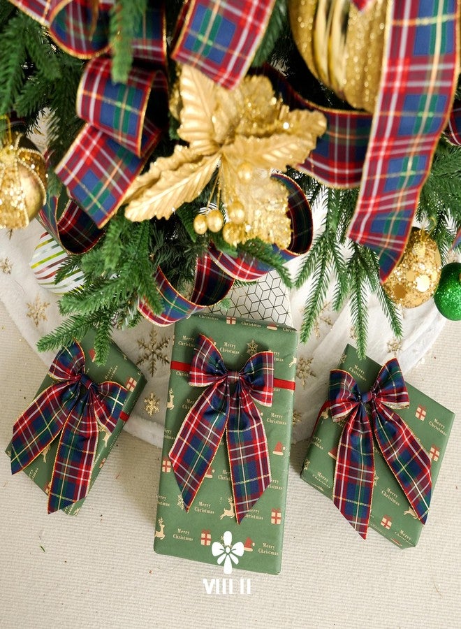 MEEDEE Tartan Plaid Wired Ribbon 2-1/2" Wide with 25 Yards Red Crimson & Navy Blue Scottish Plaid with Metallic Threads Ribbon for Christmas Tree, Wreaths, Bows, Gift Wrap, Weddings, Holiday Crafts - Image 5