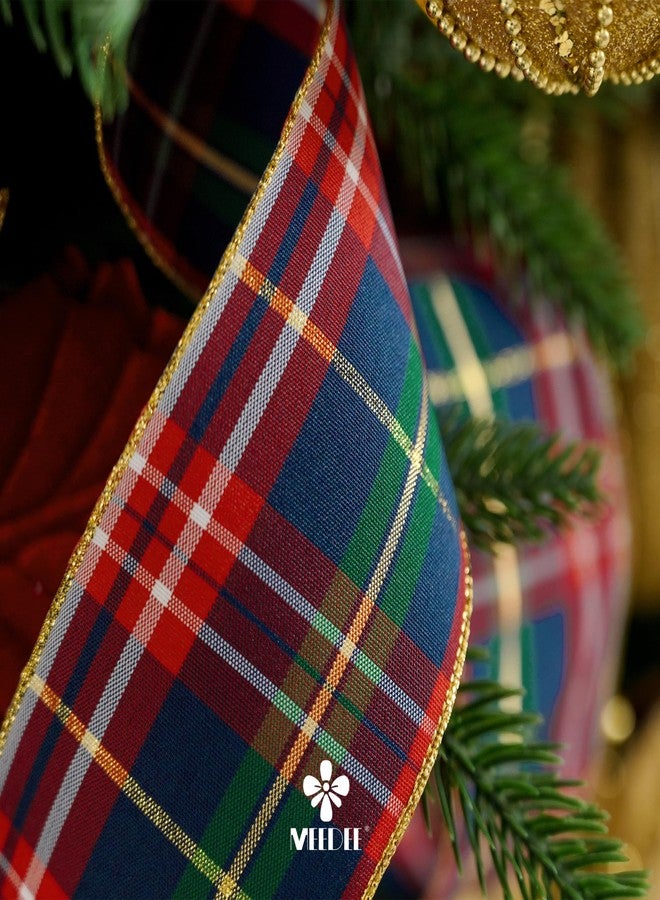 MEEDEE Tartan Plaid Wired Ribbon 2-1/2" Wide with 25 Yards Red Crimson & Navy Blue Scottish Plaid with Metallic Threads Ribbon for Christmas Tree, Wreaths, Bows, Gift Wrap, Weddings, Holiday Crafts - Image 4