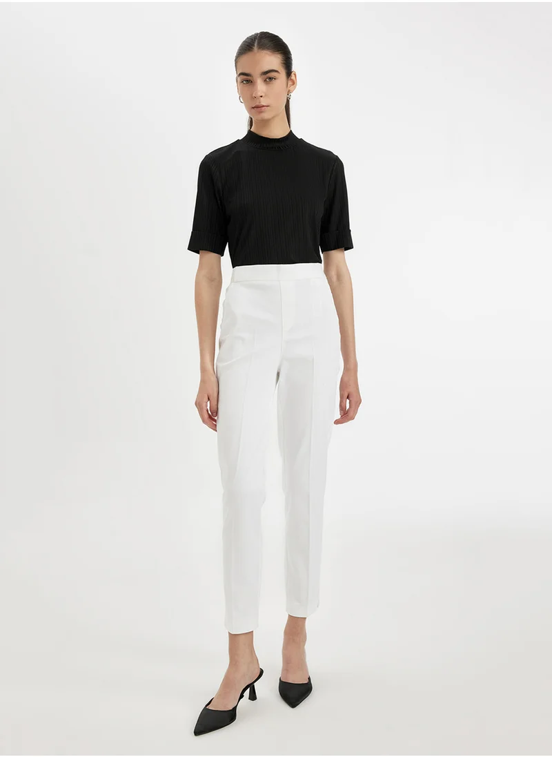 DeFacto Black Regular Fit Half Turtleneck Ribbed Short Sleeve Basic T-Shirt