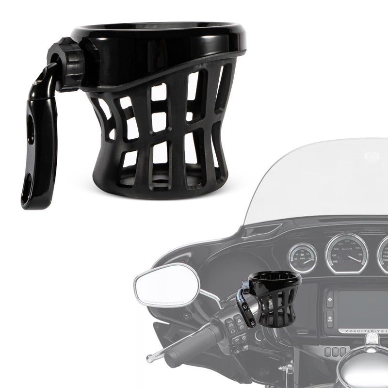 PSLER Motorcycle Drink Cup Holder Handlebar Mount Universal for Dyna Fat Bob Touring Road Glide Street Electra Glide Softail 1996up Goldwing GL1800 2018up
