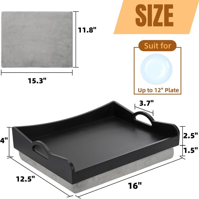 ELFULLY Lap Tray with Detachable Cushion, 16" x 12.5" Bamboo TV Bed Trays Table, Serving Tray with Handle for Adults Elderly Eating Food Breakfast Dinner in Recliner Couch Car - Image 2