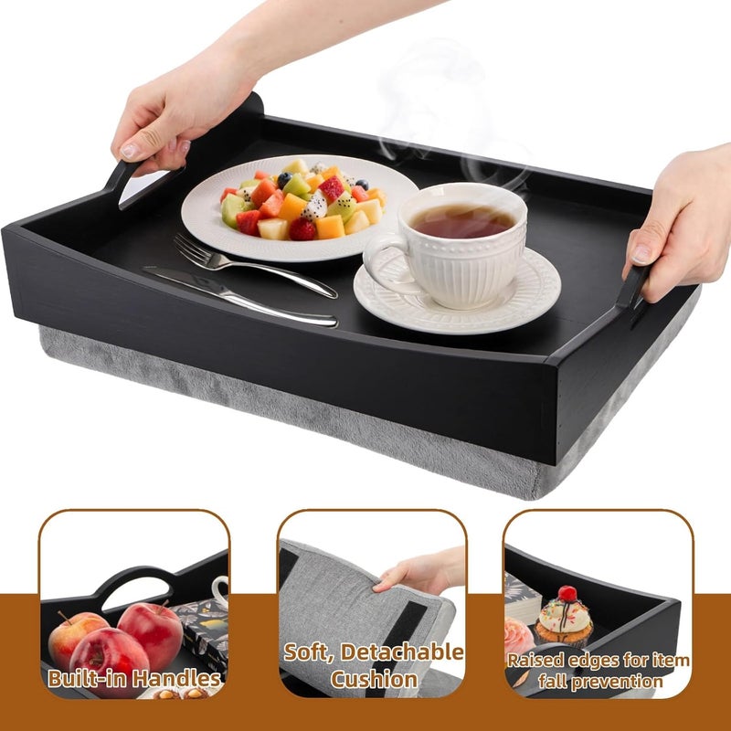 ELFULLY Lap Tray with Detachable Cushion, 16" x 12.5" Bamboo TV Bed Trays Table, Serving Tray with Handle for Adults Elderly Eating Food Breakfast Dinner in Recliner Couch Car - Image 4