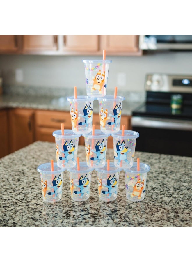 The First Years Bluey Take & Toss Toddler Straw Cups - Spill Proof Toddler Sippy Cups with Snap On Lids and Straws - Bluey Gifts and Bluey Party Supplies - 10 Oz - 10 Count - Image 3