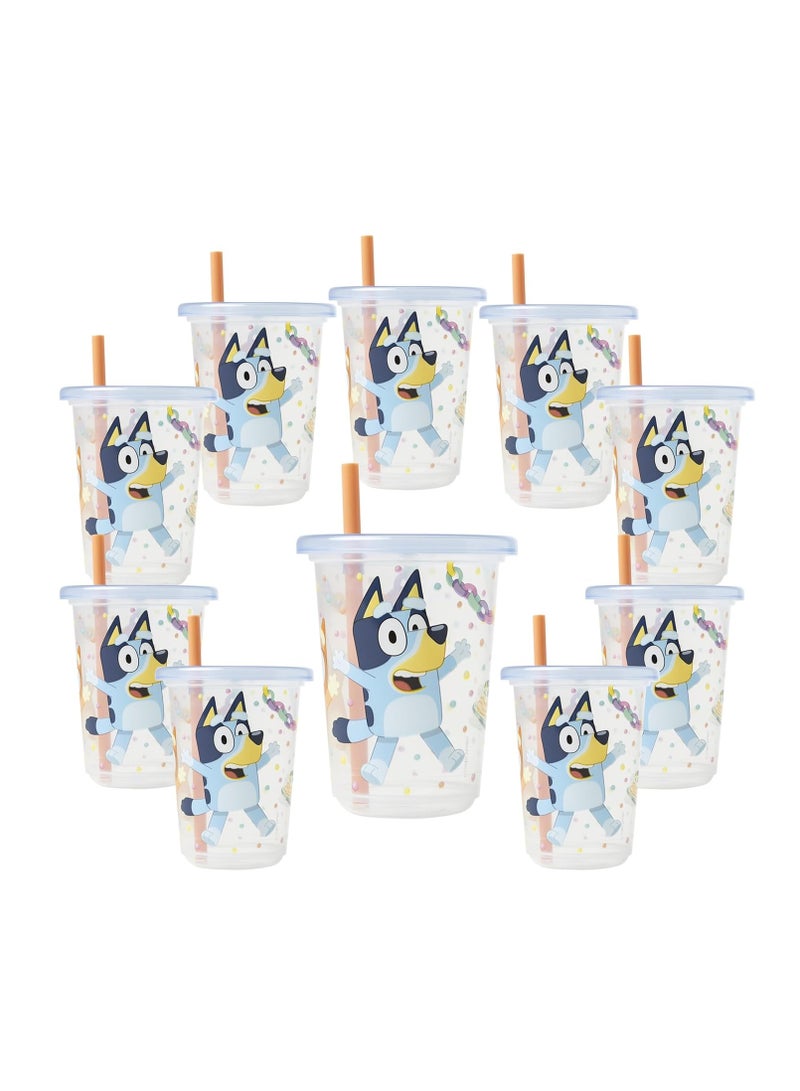 The First Years Bluey Take & Toss Toddler Straw Cups - Spill Proof Toddler Sippy Cups with Snap On Lids and Straws - Bluey Gifts and Bluey Party Supplies - 10 Oz - 10 Count - Image 1