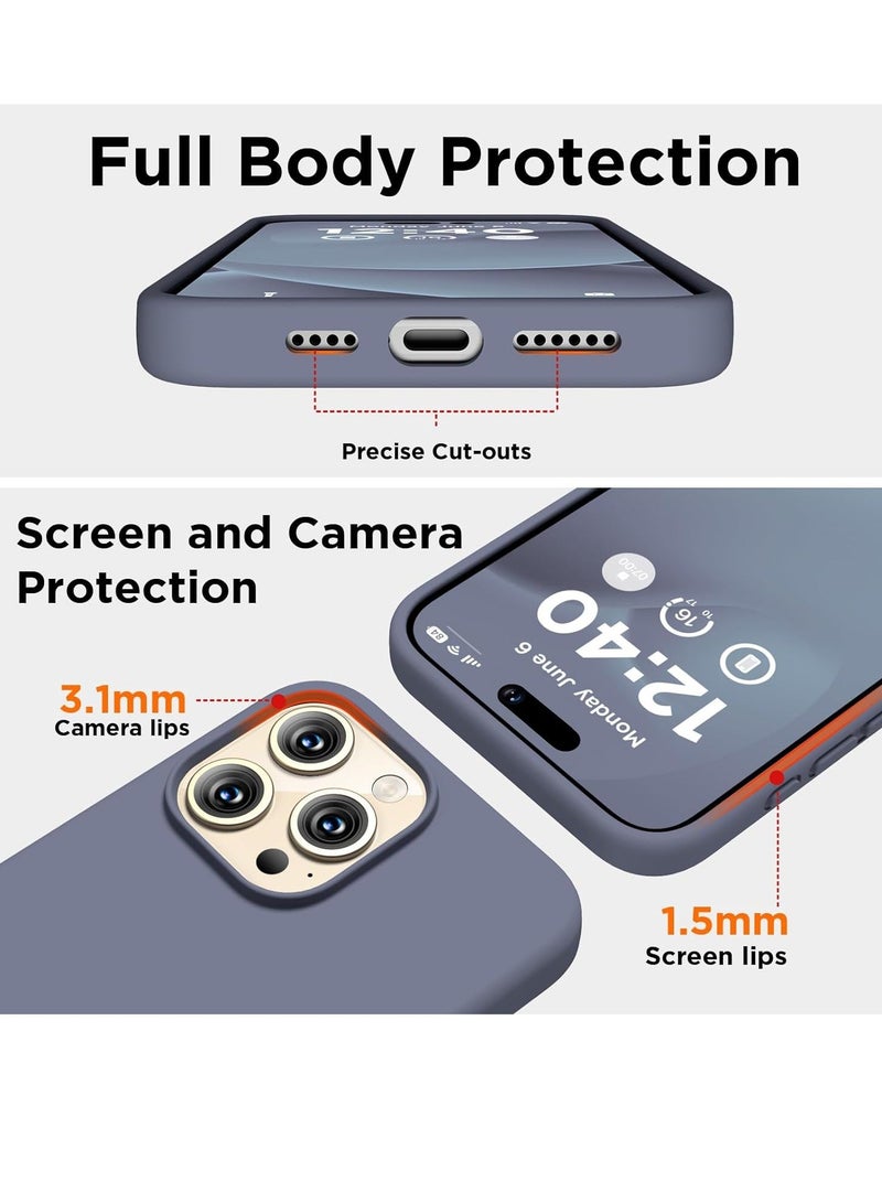 MUNTAQI Compatible with iPhone 15 Pro Max Case, Liquid Silicone Case, Full Body Shockproof Protective Cover Slim Thin Phone Case with [Soft Anti-Scratch Microfiber Lining], 6.7 inch-Lavender Gray - Image 4