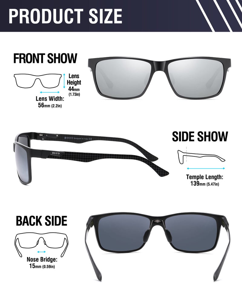 DUCO Mens Sunglasses Polarized Rectangle Sunglass for Men Lightweight Carbon Fiber UV400 Protection 8206 - Image 3