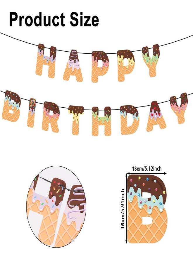 lasuroa Ice Cream Happy Birthday Banner, Pre-Strung Summer Birthday Banner Ice Cream Party Decorations for Kids Adults Baby Shower Photo Props - Image 2