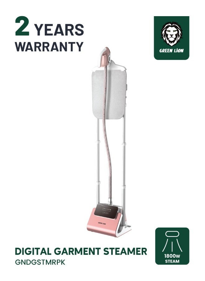 GREEN LION - Digital Garment Steamer With UK Power Cord, Efficient Heater, Strong Steam, 9 Hole Muzzle,Rotary Iron, 98℃ Outlet Steam Temperature, Six Setting Stages, Shoulder-Shaped Design - Pink - Image 1