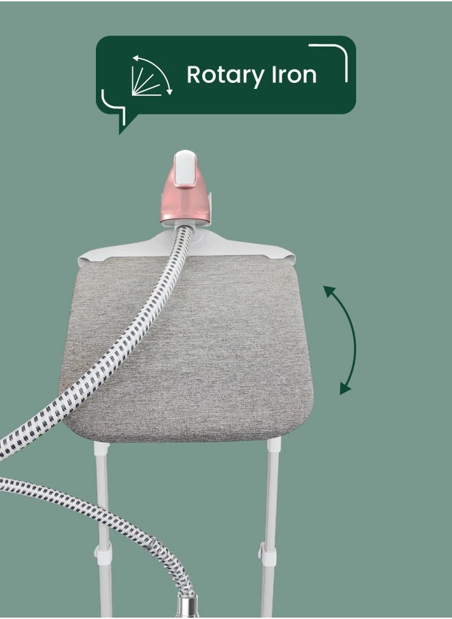 GREEN LION - Digital Garment Steamer With UK Power Cord, Efficient Heater, Strong Steam, 9 Hole Muzzle,Rotary Iron, 98℃ Outlet Steam Temperature, Six Setting Stages, Shoulder-Shaped Design - Pink - Image 1