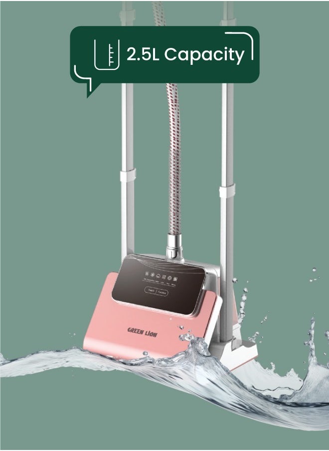GREEN LION - Digital Garment Steamer With UK Power Cord, Efficient Heater, Strong Steam, 9 Hole Muzzle,Rotary Iron, 98℃ Outlet Steam Temperature, Six Setting Stages, Shoulder-Shaped Design - Pink - Image 1