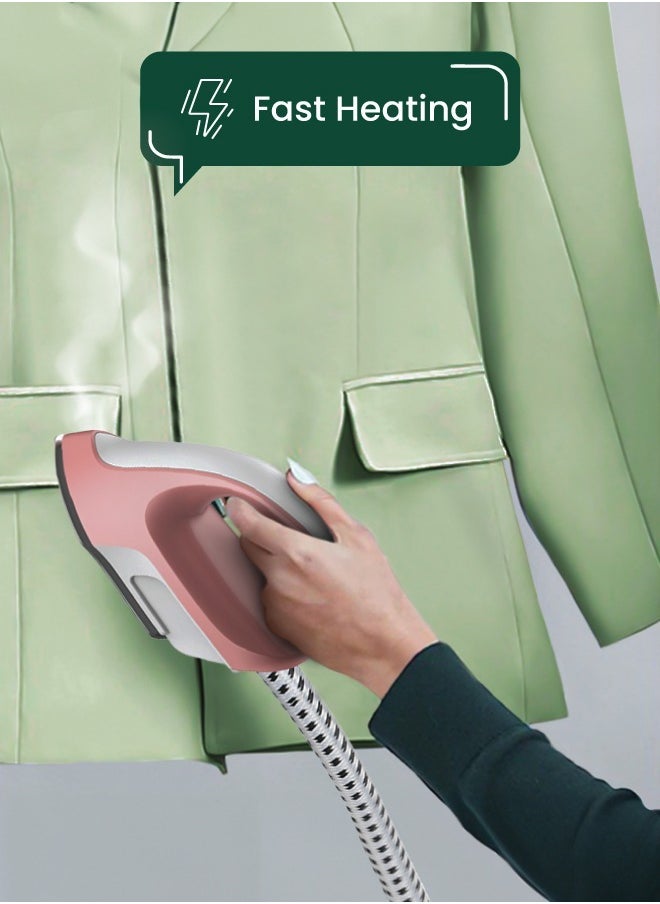 GREEN LION - Digital Garment Steamer With UK Power Cord, Efficient Heater, Strong Steam, 9 Hole Muzzle,Rotary Iron, 98℃ Outlet Steam Temperature, Six Setting Stages, Shoulder-Shaped Design - Pink - Image 1
