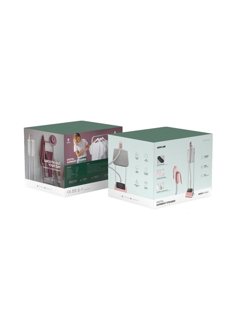 GREEN LION - Digital Garment Steamer With UK Power Cord, Efficient Heater, Strong Steam, 9 Hole Muzzle,Rotary Iron, 98℃ Outlet Steam Temperature, Six Setting Stages, Shoulder-Shaped Design - Pink - Image 1