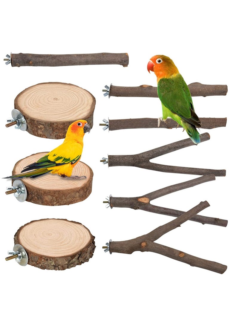 9 Pack Natural Wood Bird Perch Stand Y Shape Stand Wooden Branches Birdcage Stands Bird Perch Platform Nature Wood Toys Small Medium Birds cage accessory for Parrotlets Budgies Cockatiels Parakeets Lo - Image 1