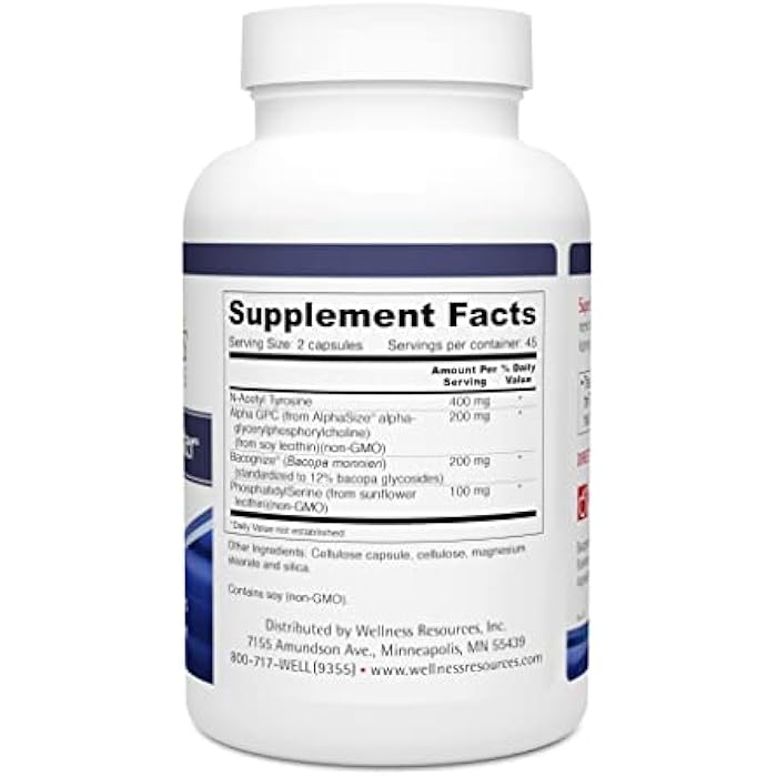 Wellness Resources Super Brain Booster with Phosphatidylserine, N-Acetyl Tyrosine, Alpha GPC and Bacopa for Mental Clarity, Focus and Memory (90 Capsules) - Image 2