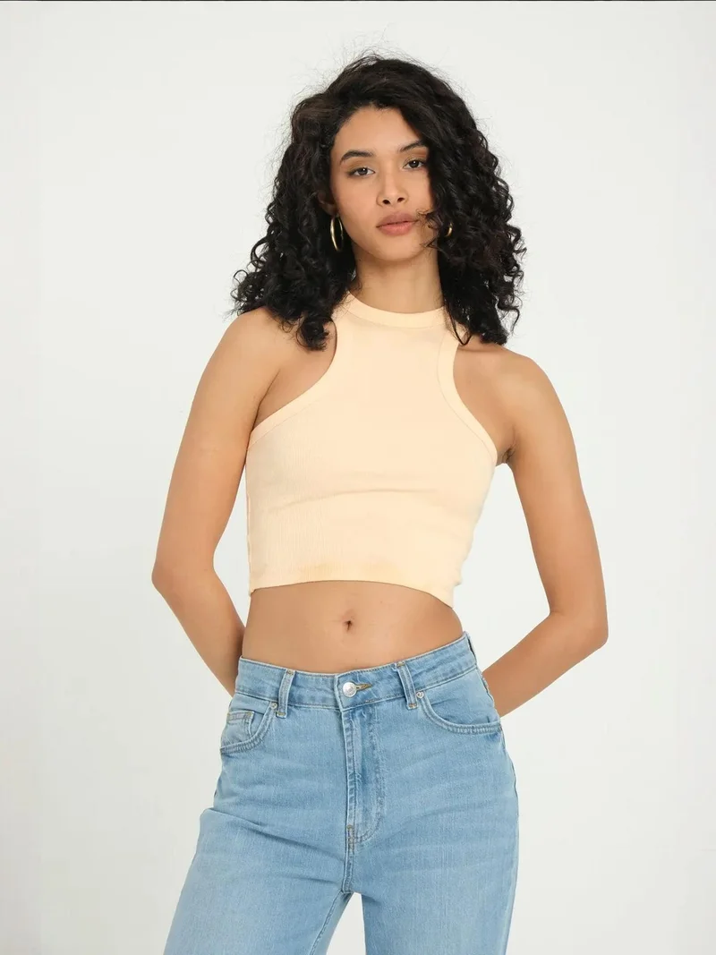 HICCUP Halter Neck Ribbed Basic Crop Top