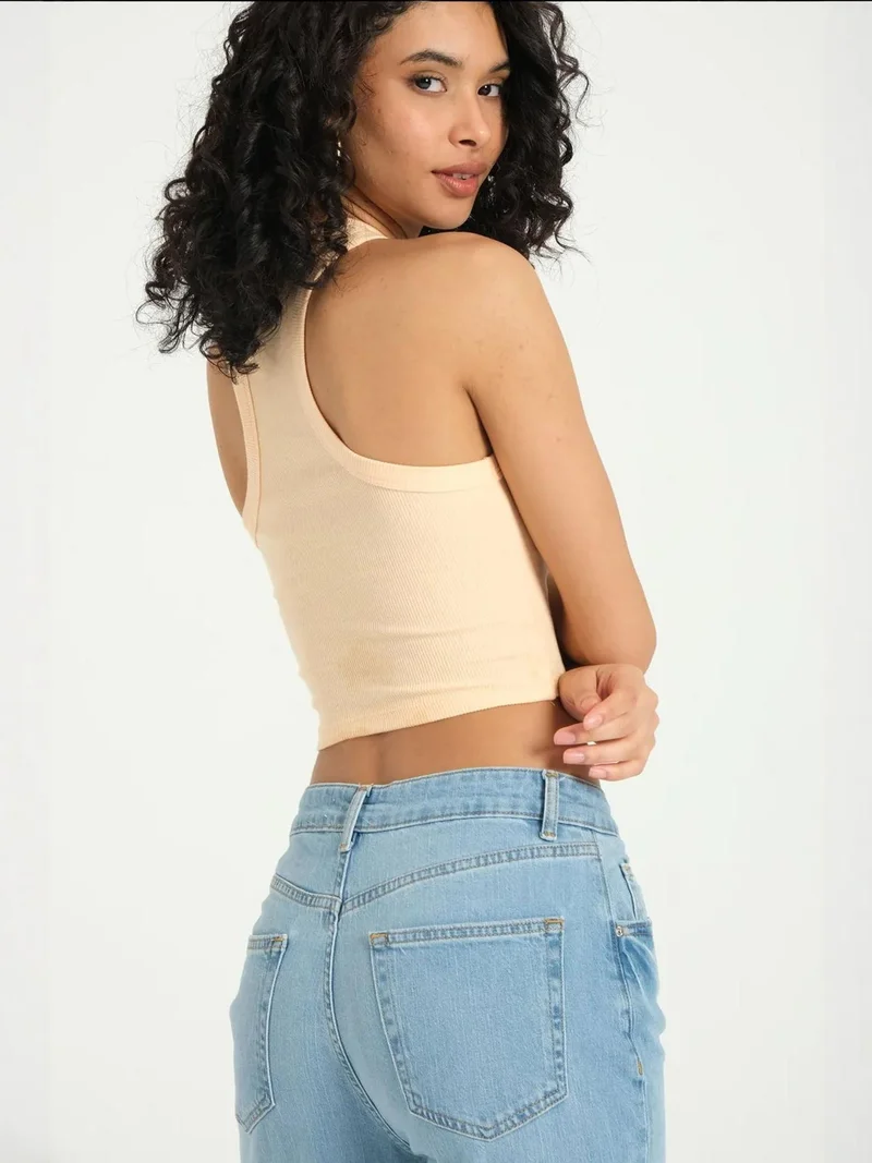 HICCUP Halter Neck Ribbed Basic Crop Top