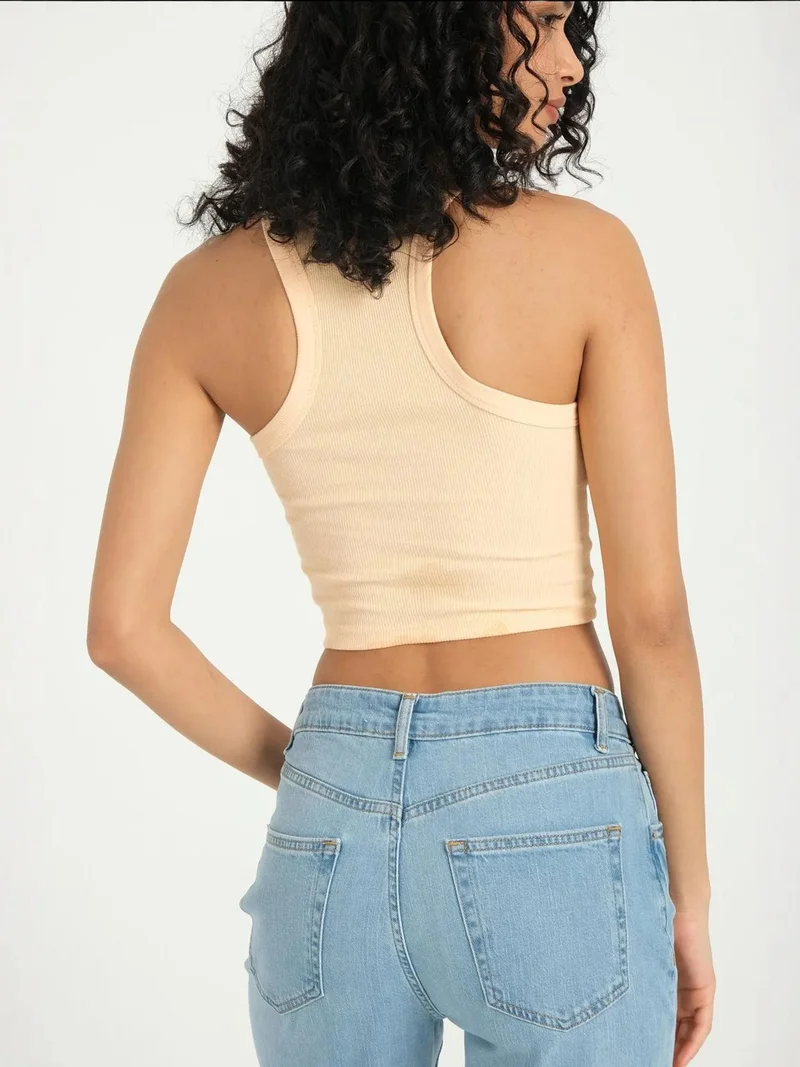 HICCUP Halter Neck Ribbed Basic Crop Top