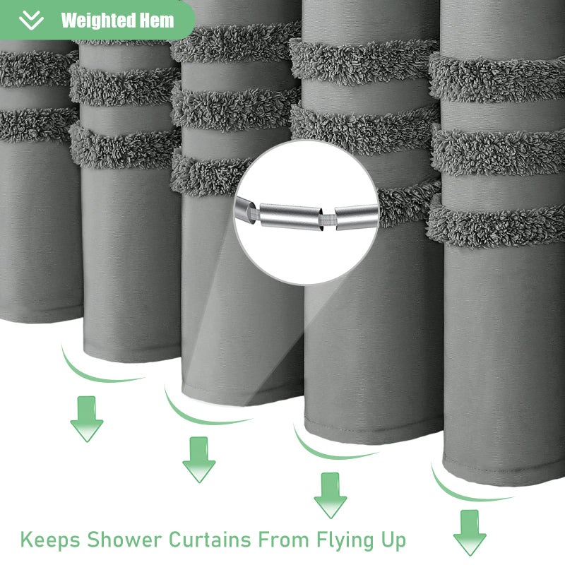 Dynamene Charcoal الرمادي النسيج الستار دش معنقدة تشنيل مخطط القماش الستار للاستحمام الحمام الحديثة المزرعة المتهالكة ستارة دش مقاومة للماء مع آلة ربط 72x72 قابلة للغسل - Image 3