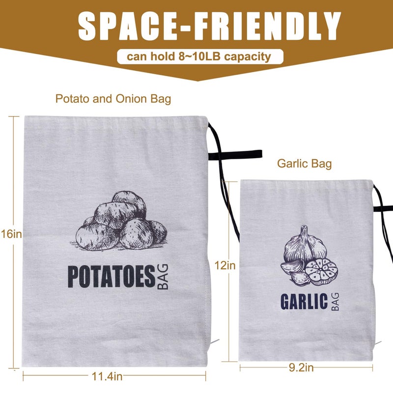 TOGETRUE Potato Onion Garlic Storage Bag, Fabric Onion and Potatoes Storage Bag, Washable Garlic Potatoes Onions Keeper with Drawstring, 3 Pack (Garlic Onion Potato Bag) - Image 2