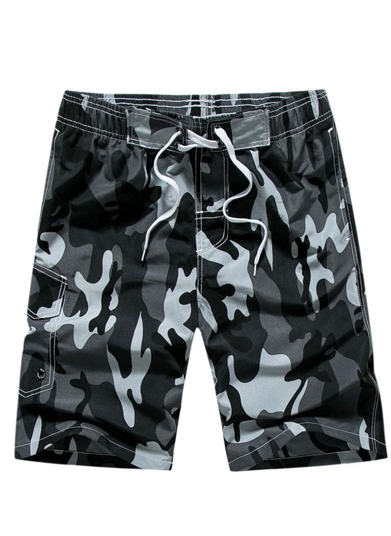 Loquat - Men's Printed Beach Casual Shorts Swimwear Summer Grey - Image 1