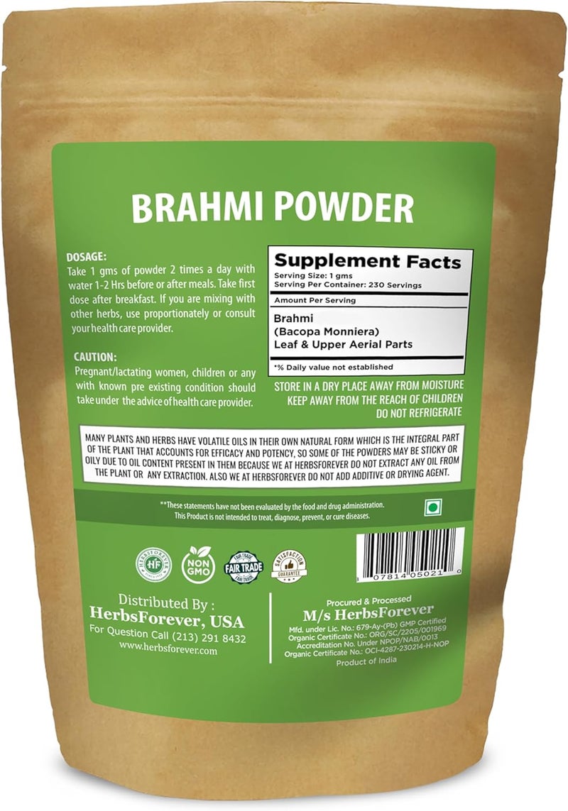 Herbsforever Brahmi Powder I 100% Pure Bacopa Monnieri I Natural Herbal Supplement – Non-GMO, Vegan, Gluten-Free I Supports Wellness – Premium Quality 230 GMS - Image 2