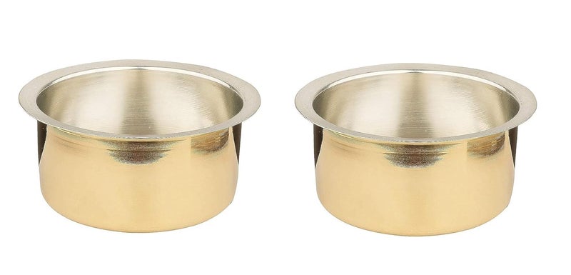 Damurhu Pure Brass Round Top Set kalayi Patila Bhagona for Kitchen Bakeware Utensils Gold Bronze Size 11 700 ML Set of 2 PCS - Image 3