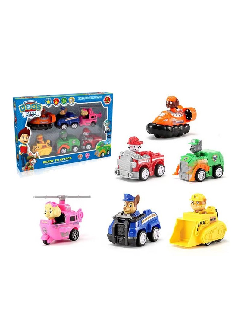 Swift 6 Pcs Dog  Paw Patrol Car Toy Set, 1:55 True Metal Classic Gift Pack Collectible Diecast Vehicles Pull Back Cars, Animal Kingdom Playset for Kids  - Image 1