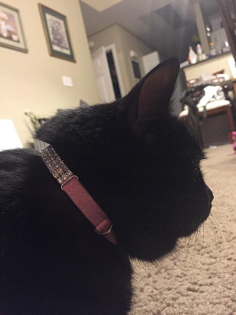 CHUKCHI Soft Velvet Safe Cat Adjustable Collar Bling Diamante with Bells,11 inch for Small Dogs and Cats (Pink- 2 Pack) - Image 2