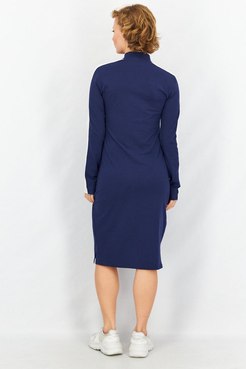 FILA فستان ميدي خارجي طويل الأكمام للنساء، مجموعة بحرية - Image 3