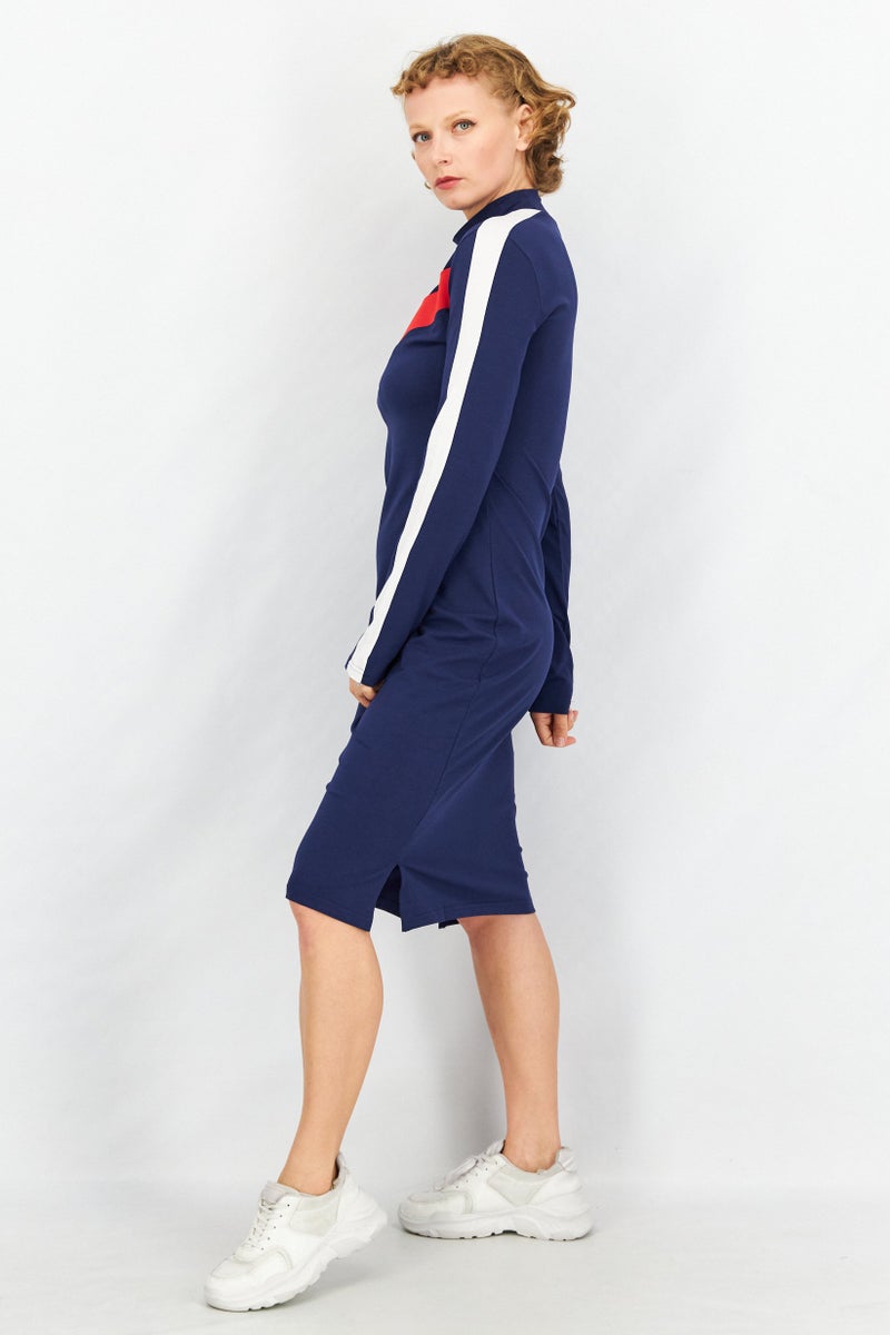 FILA فستان ميدي خارجي طويل الأكمام للنساء، مجموعة بحرية - Image 2