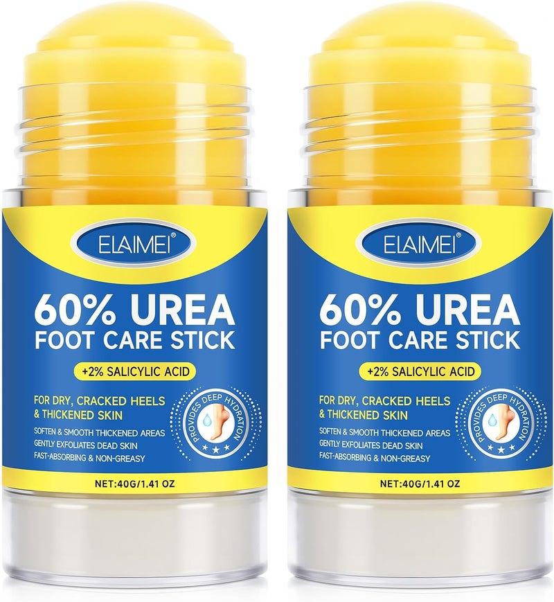 60 Urea Cream with 2 Salicylic Acid Urea Foot Cream Stick for Cracked Heels Calluses and Rough Skin Portable Foot Balm Stick NoMess Applicator40 g X 2 Pack