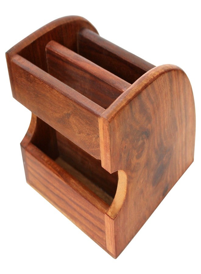 ITOS365 Wooden Mobile Holder for Table | Multi-Functional Desk Organizer with Pen Stand & Remote Holder | Wooden Stand for Office Desk Accessories | Mobile Stand & Storage Organizer - Image 2