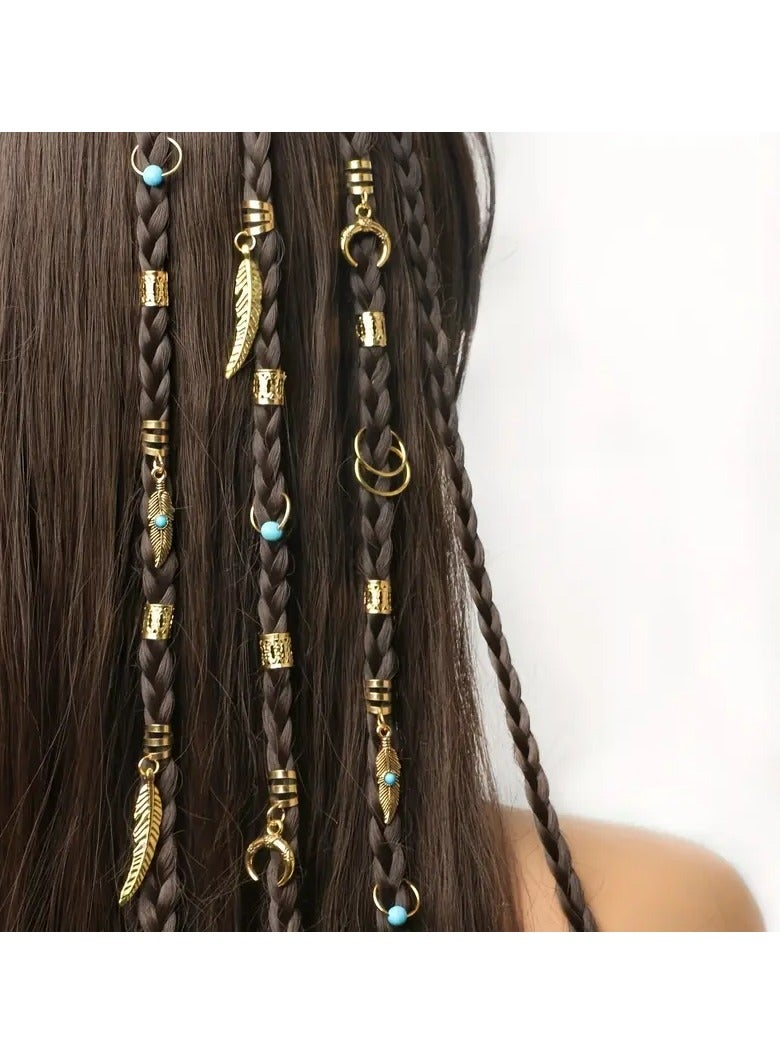 Goolsky 31 Pcs Turquoise Pendant Dreadlock Braid Hair Beads Braids Hair Rings Hippie Style Hair Accessories Loc Hair Jewelry For Braids For Women - Image 1