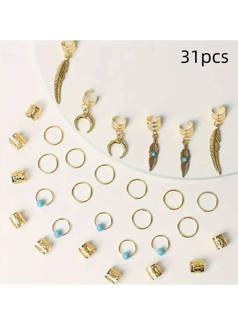 Goolsky 31 Pcs Turquoise Pendant Dreadlock Braid Hair Beads Braids Hair Rings Hippie Style Hair Accessories Loc Hair Jewelry For Braids For Women - Image 2