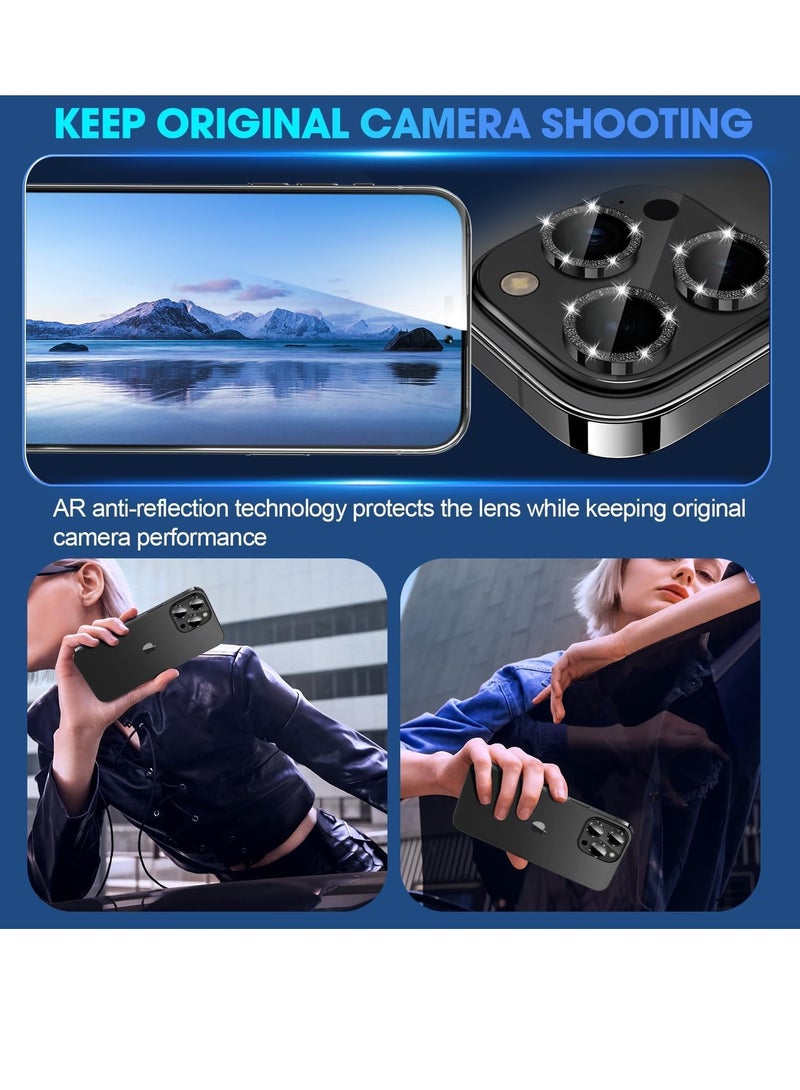 ELTRAZONE iPhone 15 Pro - iPhone 15 Pro Max Camera Lens Protector, 9H Tempered Glass Camera Cover Screen Protector Metal Individual Ring for iPhone 15 Pro 6.1 inch iPhone 15 Pro Max 6.7 inch[Glitter](Black Tita - Image 4