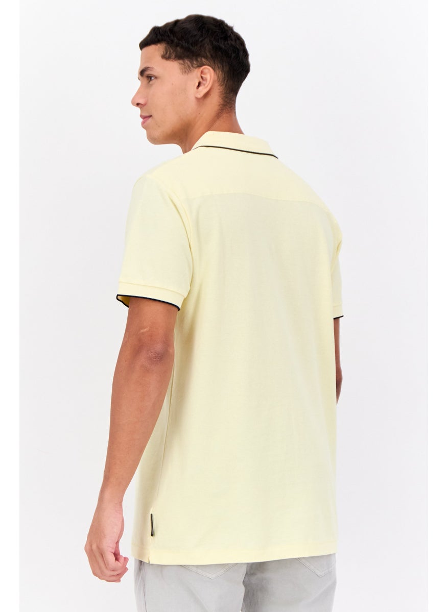 French Connection Men Regular Fit Brand Logo Short Sleeve Polo Shirt, Lemon  - Image 2