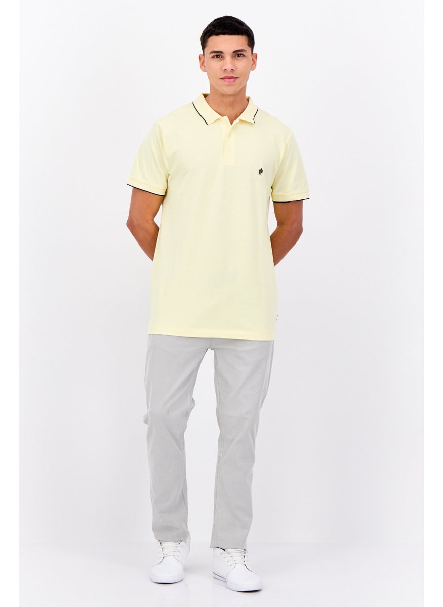 French Connection Men Regular Fit Brand Logo Short Sleeve Polo Shirt, Lemon  - Image 4