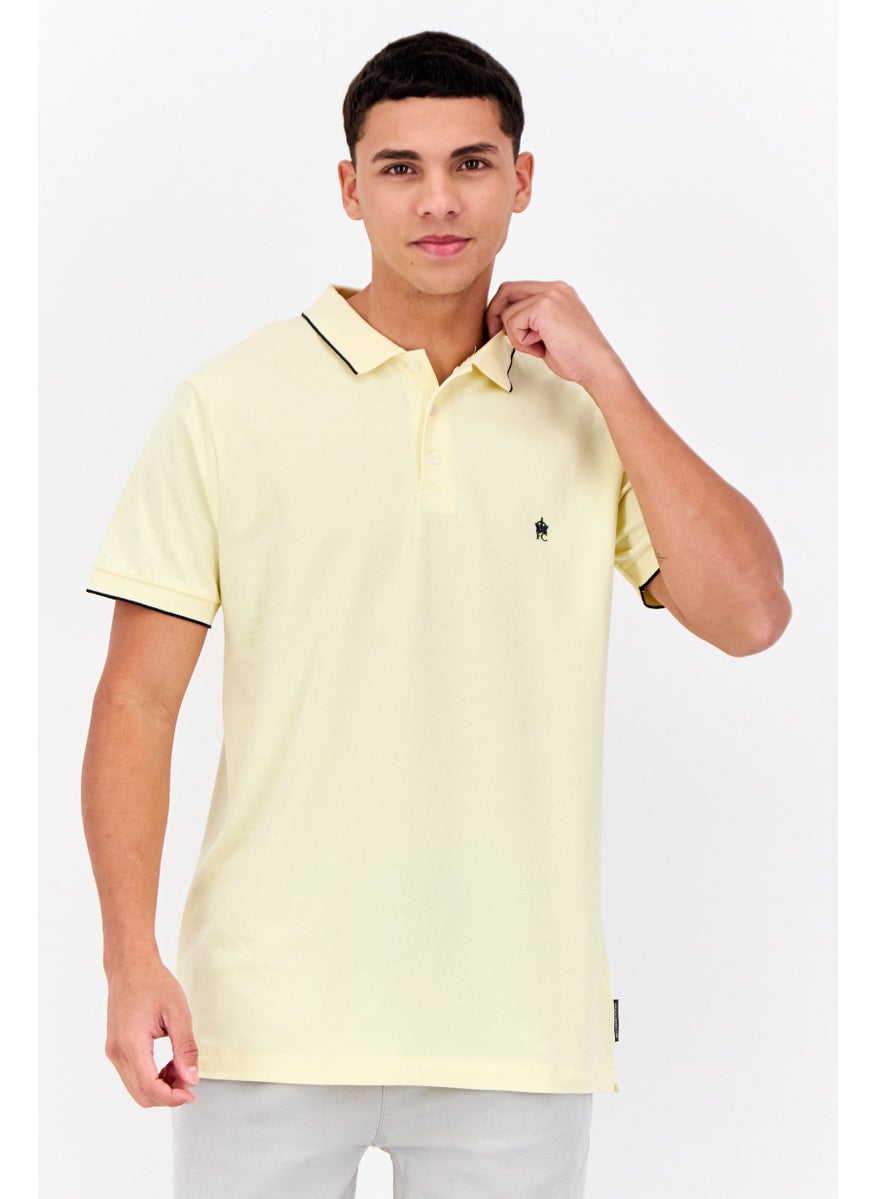 French Connection Men Regular Fit Brand Logo Short Sleeve Polo Shirt, Lemon  - Image 1