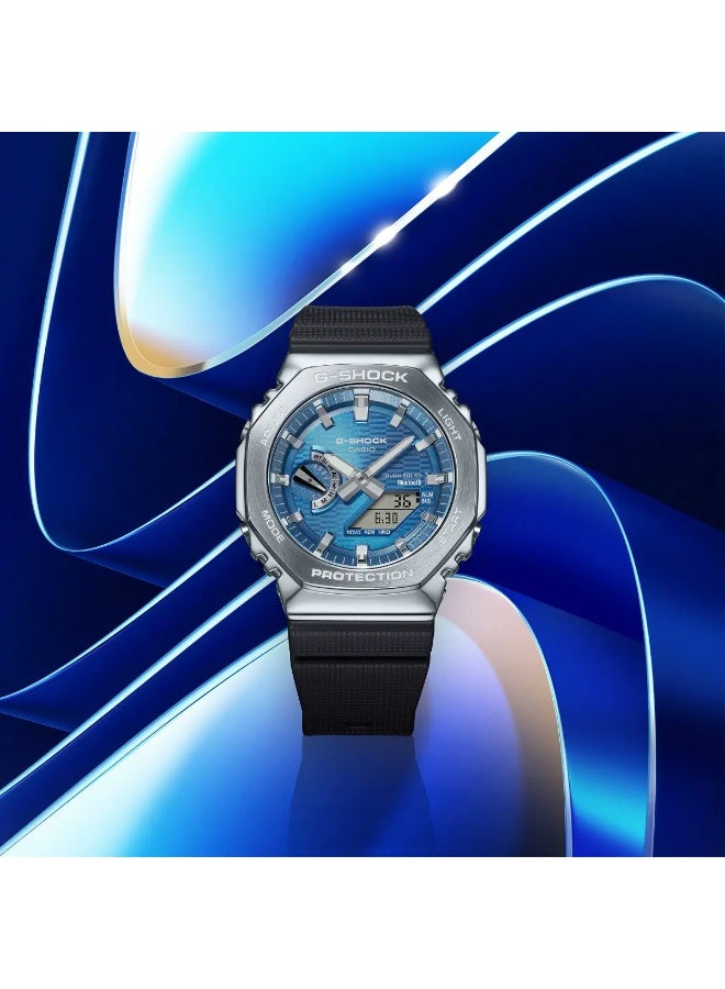 Casio G-Shock GBM-2100A-2BDR Analog-Digital Wrist Watch with Silver Case, Blue Dial, Black Strap - Image 2
