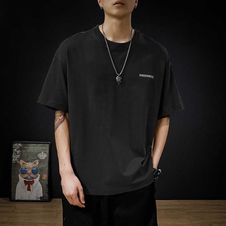 Men's T-shirt Short-sleeved Ins Fashionable Brand Pure Cotton Loose 2025 New Style Simple All-match Printed plus size Round Neck T-shirt Summer - Image 5