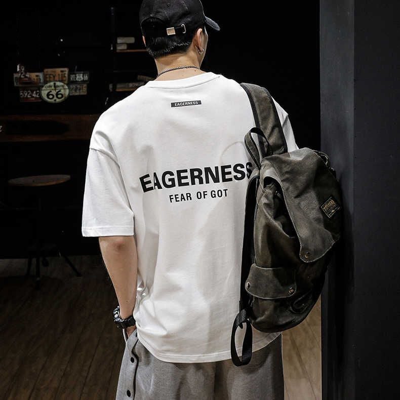 Men's T-shirt Short-sleeved Ins Fashionable Brand Pure Cotton Loose 2025 New Style Simple All-match Printed plus size Round Neck T-shirt Summer - Image 1