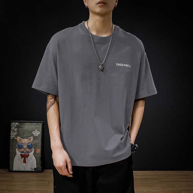 Men's T-shirt Short-sleeved Ins Fashionable Brand Pure Cotton Loose 2025 New Style Simple All-match Printed plus size Round Neck T-shirt Summer - Image 4