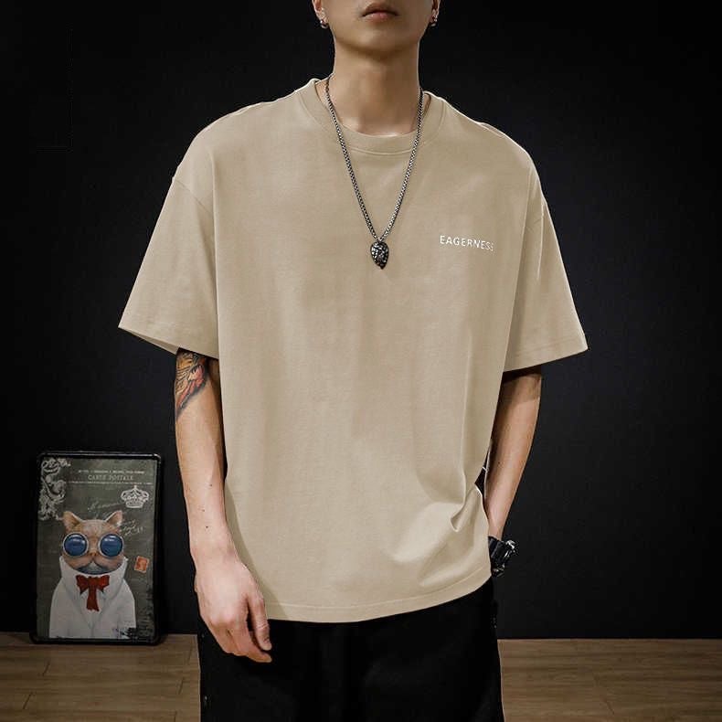 Men's T-shirt Short-sleeved Ins Fashionable Brand Pure Cotton Loose 2025 New Style Simple All-match Printed plus size Round Neck T-shirt Summer - Image 3