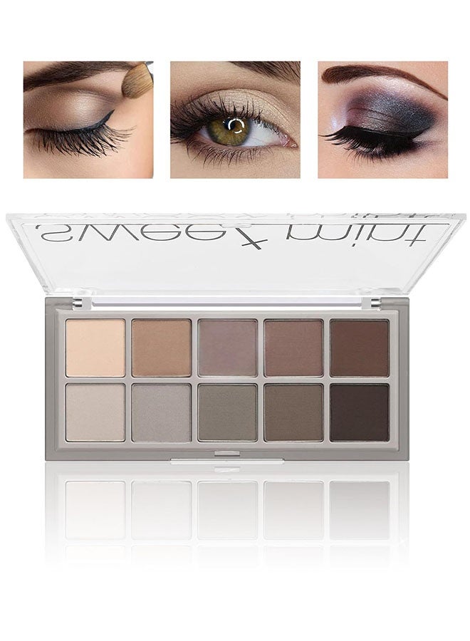 Sweet Mint 10 Colors Eyeshadow Palette,All Matte Eyeshadow Palette for Older Women,Highly Pigmented Blendable Shades,Neutral Eye Shadow Palette Makeup,Waterproof Cool-tone Grey Brown Eyeshadow,04 - Image 1