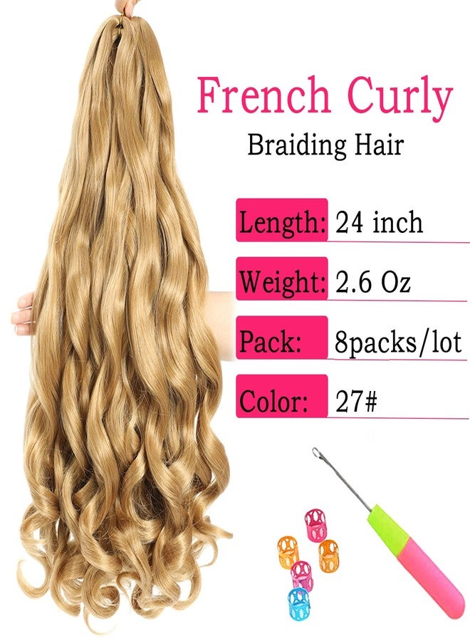 conrora French Curly Braiding Hair 24 Inch 8 Packs - Pre Stretched Bouncy Braiding Hair- Loose Wavy Braiding Hair Synthetic Hair Extensions For Black Women (24 inch 8 packs, 27) - Image 2