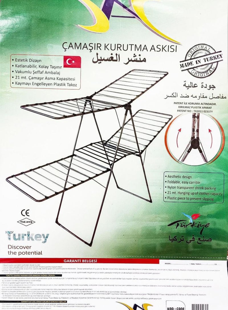 erorex oldable Clothes Drying Rack – Heavy-Duty 21 Meter Capacity, Compact Portable Laundry Dryer Stand with Anti-Slip Base – Made in Turkey - Image 2