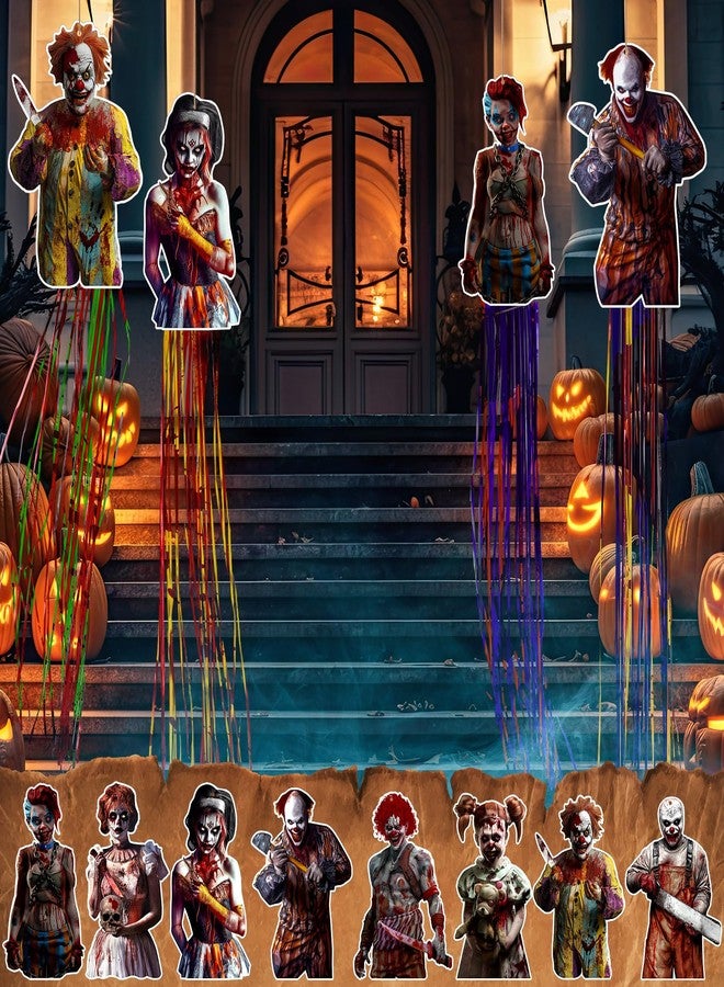 DoubleFill 8Pcs Horror Halloween Clown WindSocks Outdoor Hanging Decorations with Tassels Scary Carnival Decoration for Horror Circus Carnival Party 3.3ft for Wall Tree Home Lawn Yard Garden Decor - Image 5