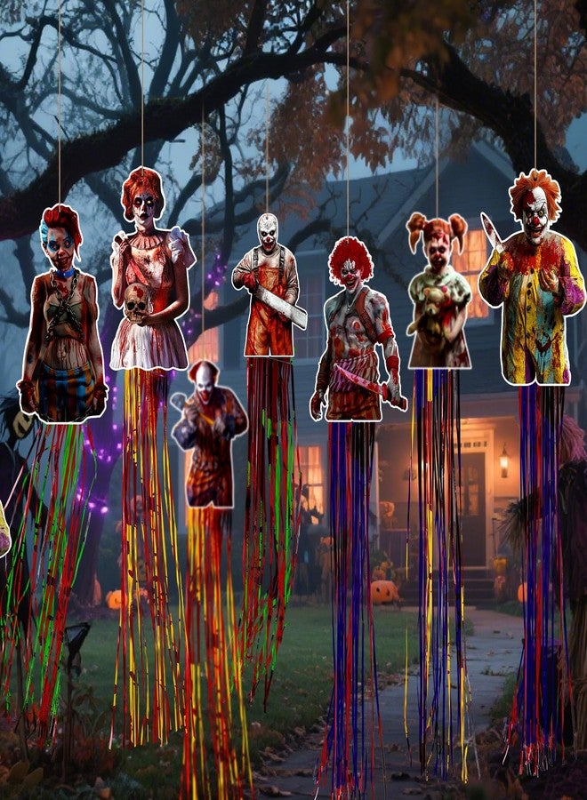 DoubleFill 8Pcs Horror Halloween Clown WindSocks Outdoor Hanging Decorations with Tassels Scary Carnival Decoration for Horror Circus Carnival Party 3.3ft for Wall Tree Home Lawn Yard Garden Decor - Image 2